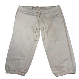 Vintage Hollister Joggers Pants Girl's Small Ivory Cotton Activewear Drawstring